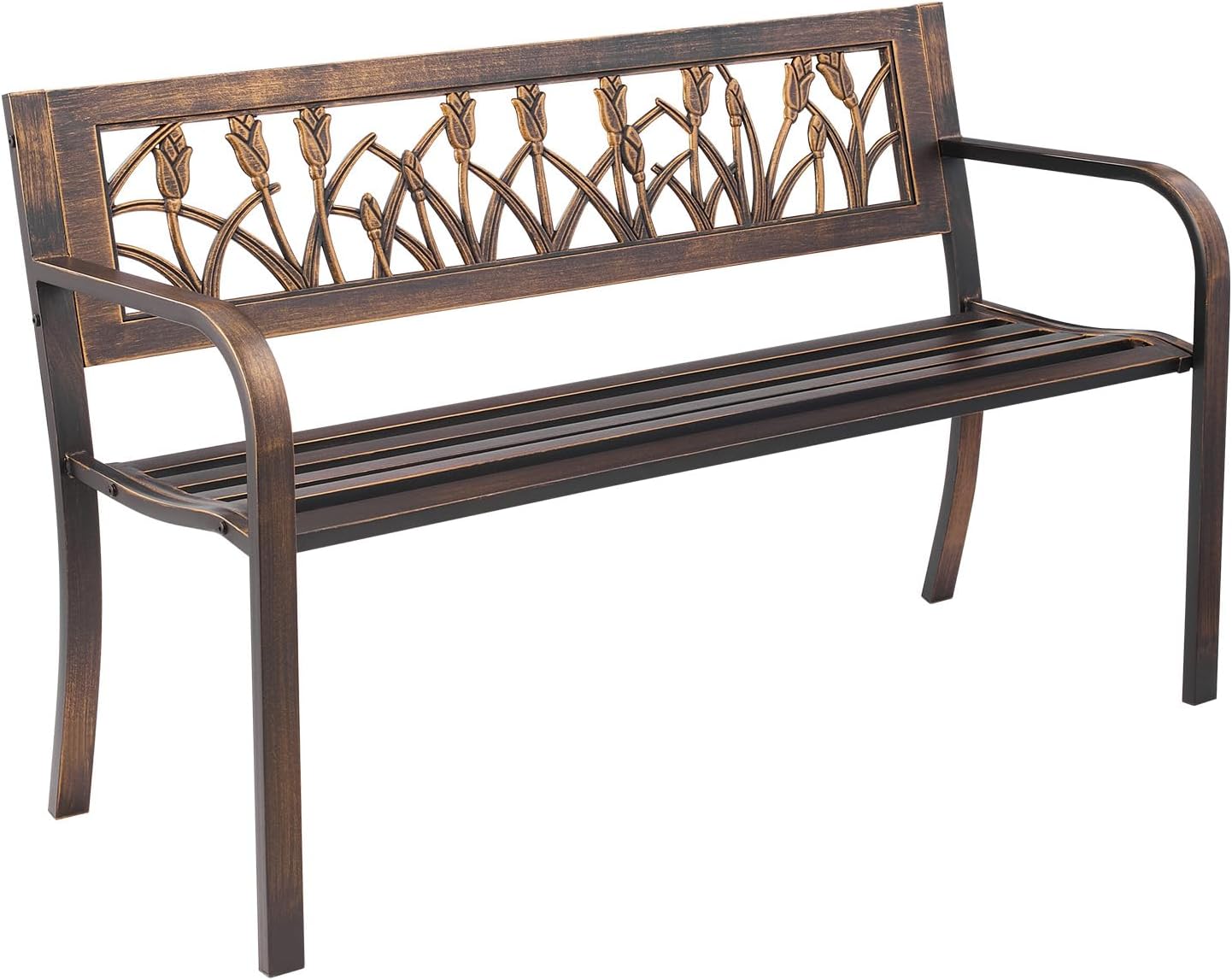 VEVOR Outdoor Bench, 46" Iron Steel Frame Garden Park Bench with Mesh Pattern and Plastic Backrest Armrests, Patio Bench for Garden, Park, Yard, Front Porch