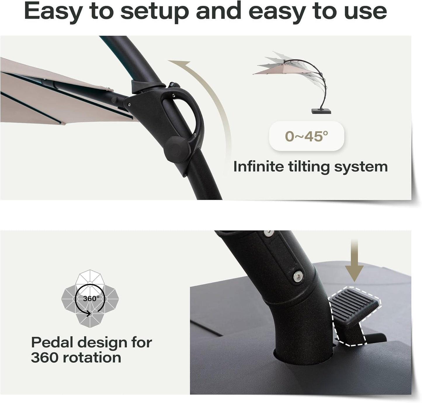 LAUSAINT HOME Outdoor Patio Umbrella,Curvy Cantilever Umbrella Heavy Duty Offset Hanging Umbrella with 360° Rotation for Market, Pool, Garden, Backyard