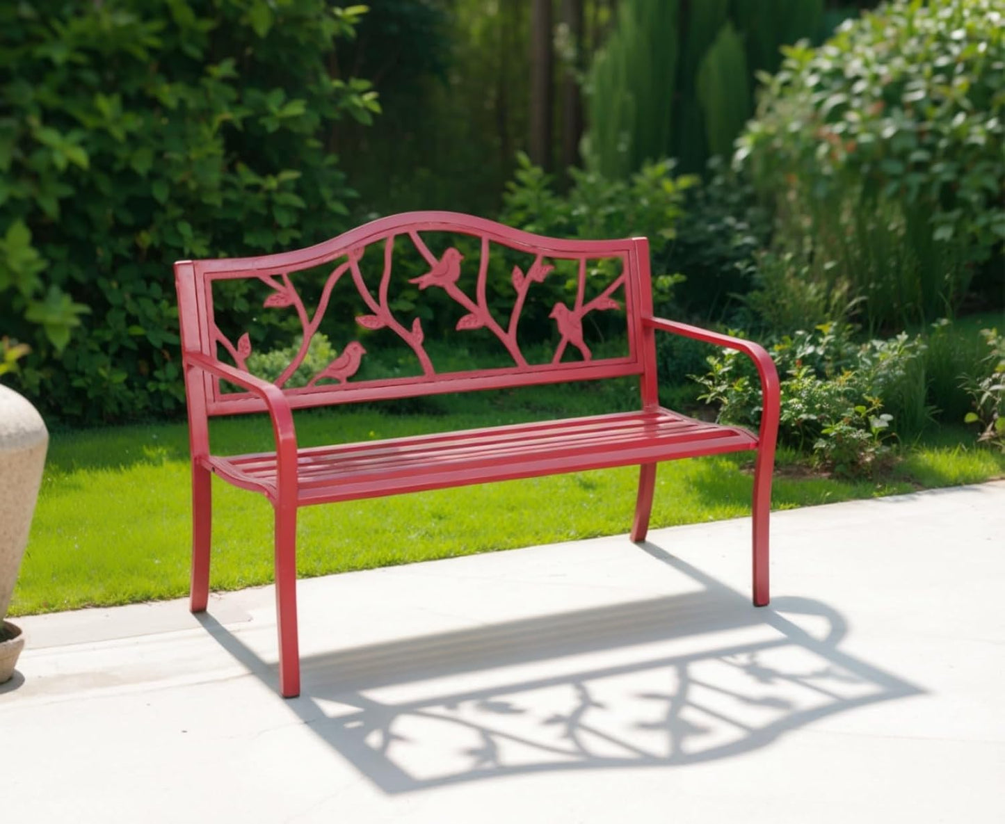 MFSTUDIO 50 Inches Outdoor Garden Bench, Cast Iron Metal Frame Patio Park Bench with Floral Pattern Backrest, Arch Legs for Porch Lawn Garden Yard(Black)