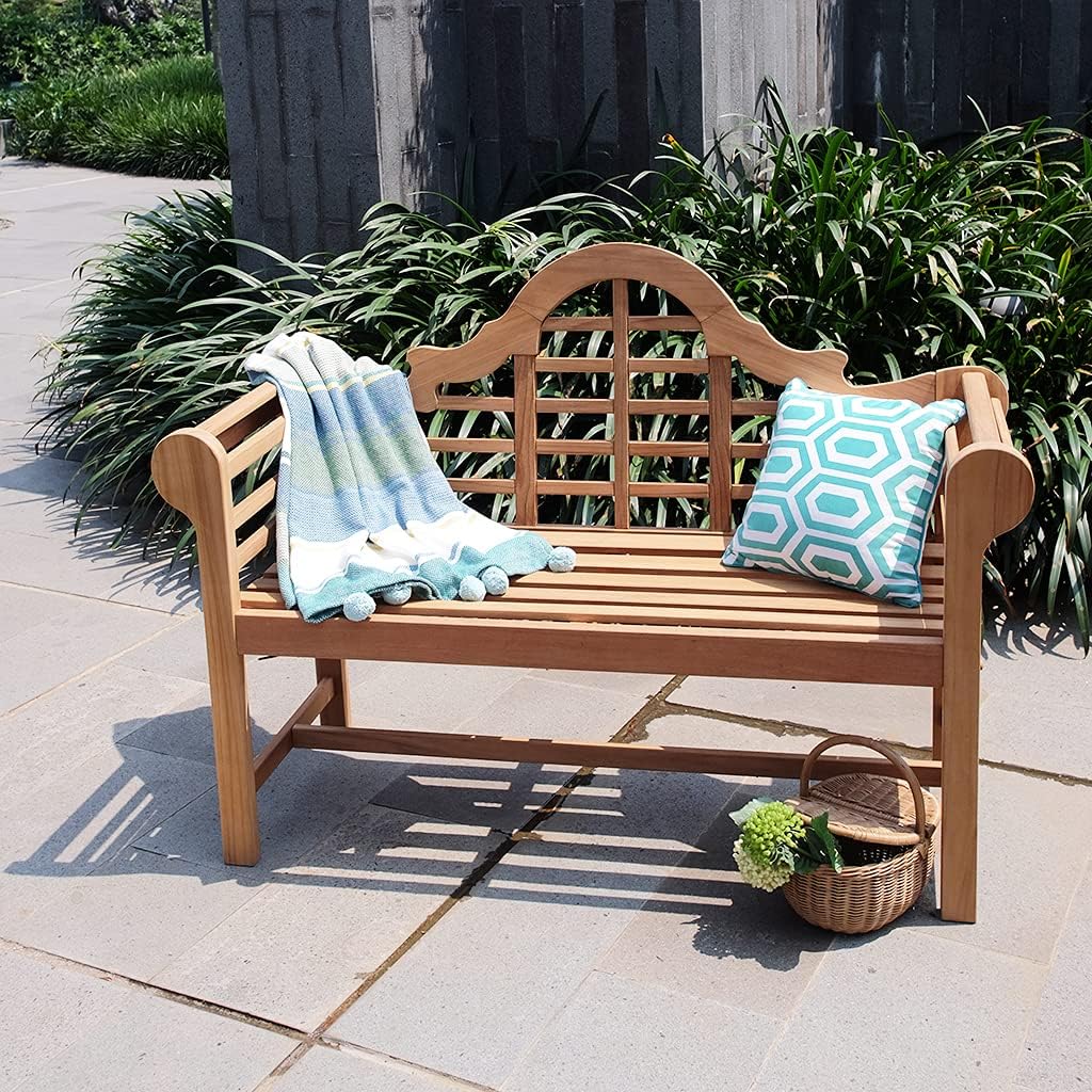 Cambridge Casual Lutyens 4-Foot Teak Wood Outdoor Garden Bench for Patio Furniture, Weather-Resistant, Elegant Seating for Porch, Deck, Lawn, Backyard, and Outdoor Spaces