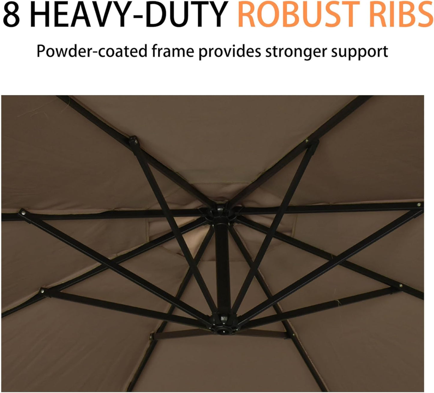 10ft Offset Patio Umbrella with Base Included, Outdoor Hanging Cantilever Umbrella with Crank and Cross Base
