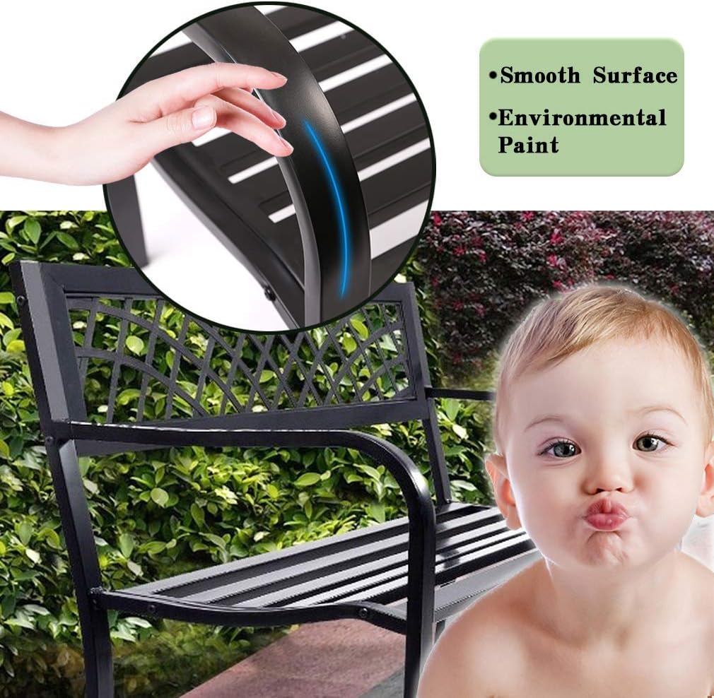 Patio Park Garden Bench Outdoor Metal Benches,400 lbs Cast Iron Steel Frame Chair w/PVC Mesh Pattern - for Park Yard Front Porch Path Yard Lawn Decor Deck Furniture,Black