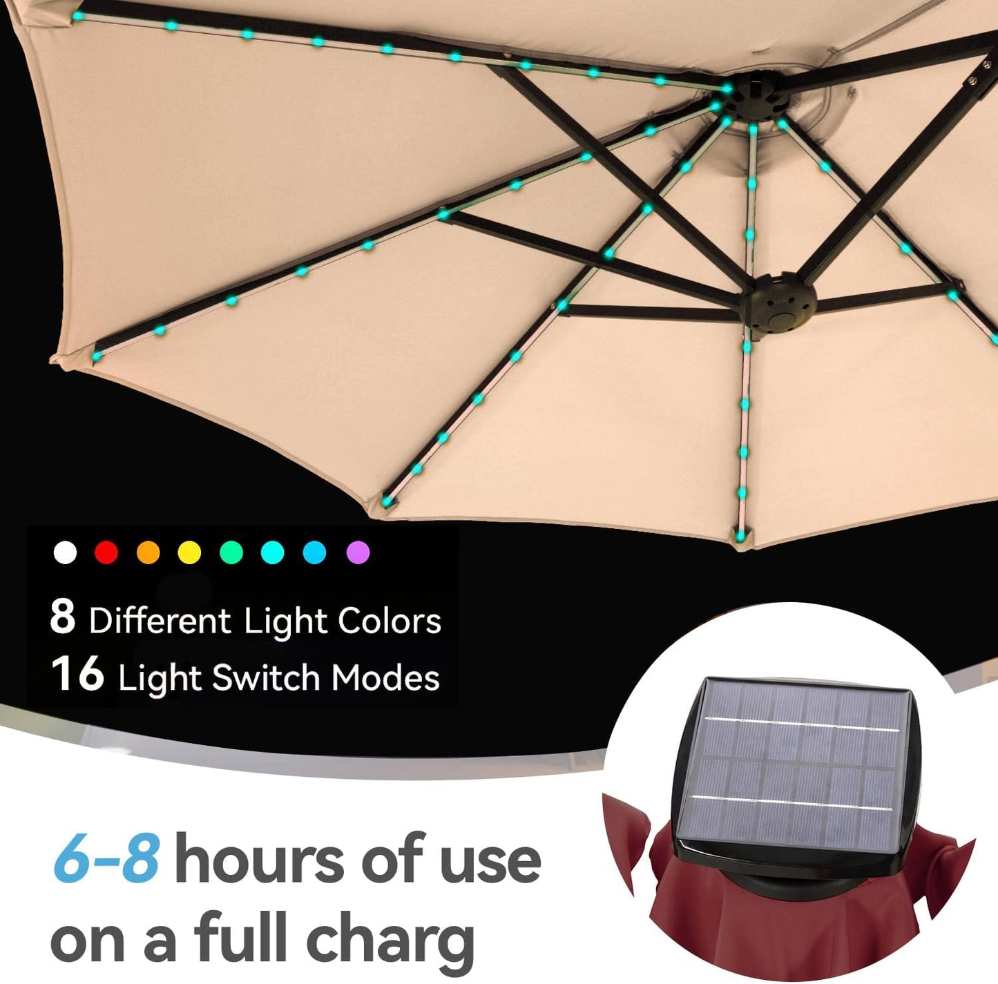 GREEN PARTY 13 ft Rectangle Patio Umbrella with Solar Lights, Double-Sided Market Table Umbrella with Crank, Large Outdoor Umbrellas for Patio Poolside Garden Backyard, Beige