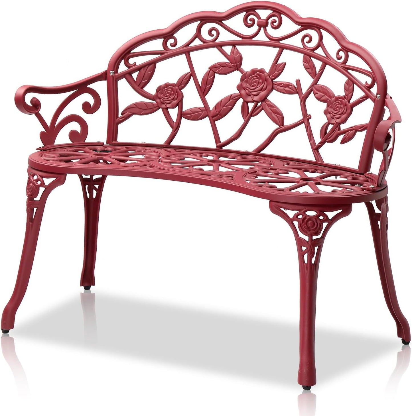 VINGLI 38.5" Patio Park Garden Outdoor Metal Rose Bench,Cast Iron Cast Aluminium Frame Antique Finish Chair,Accented Lawn Front Porch Path Yard Decor Deck Furniture for 2 Person Seat(Bronze
