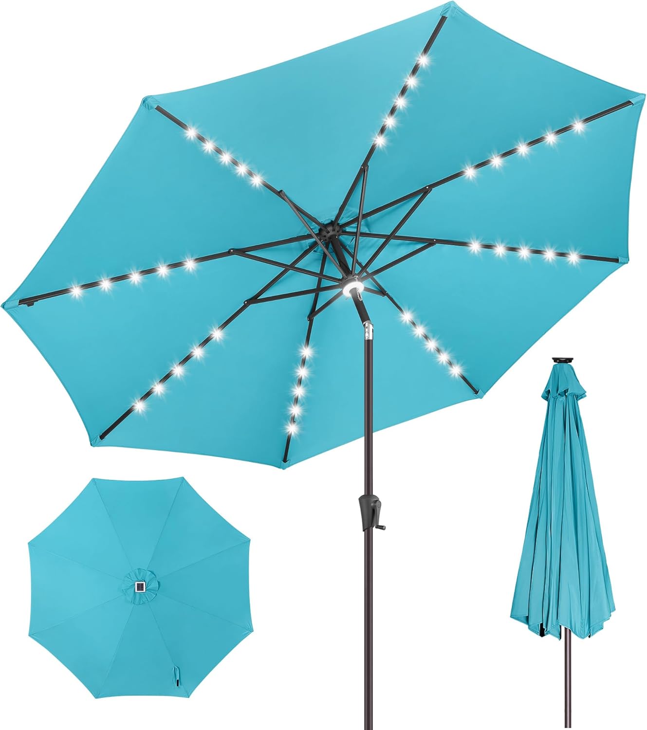 9ft Solar Umbrella Outdoor - Lighted Patio Umbrella with 40 LED Lights Waterprool Uv Protection, Table Umbrella with Tilt & Crank for Pool, Porch, Garden, Deck, Backyard(Red)