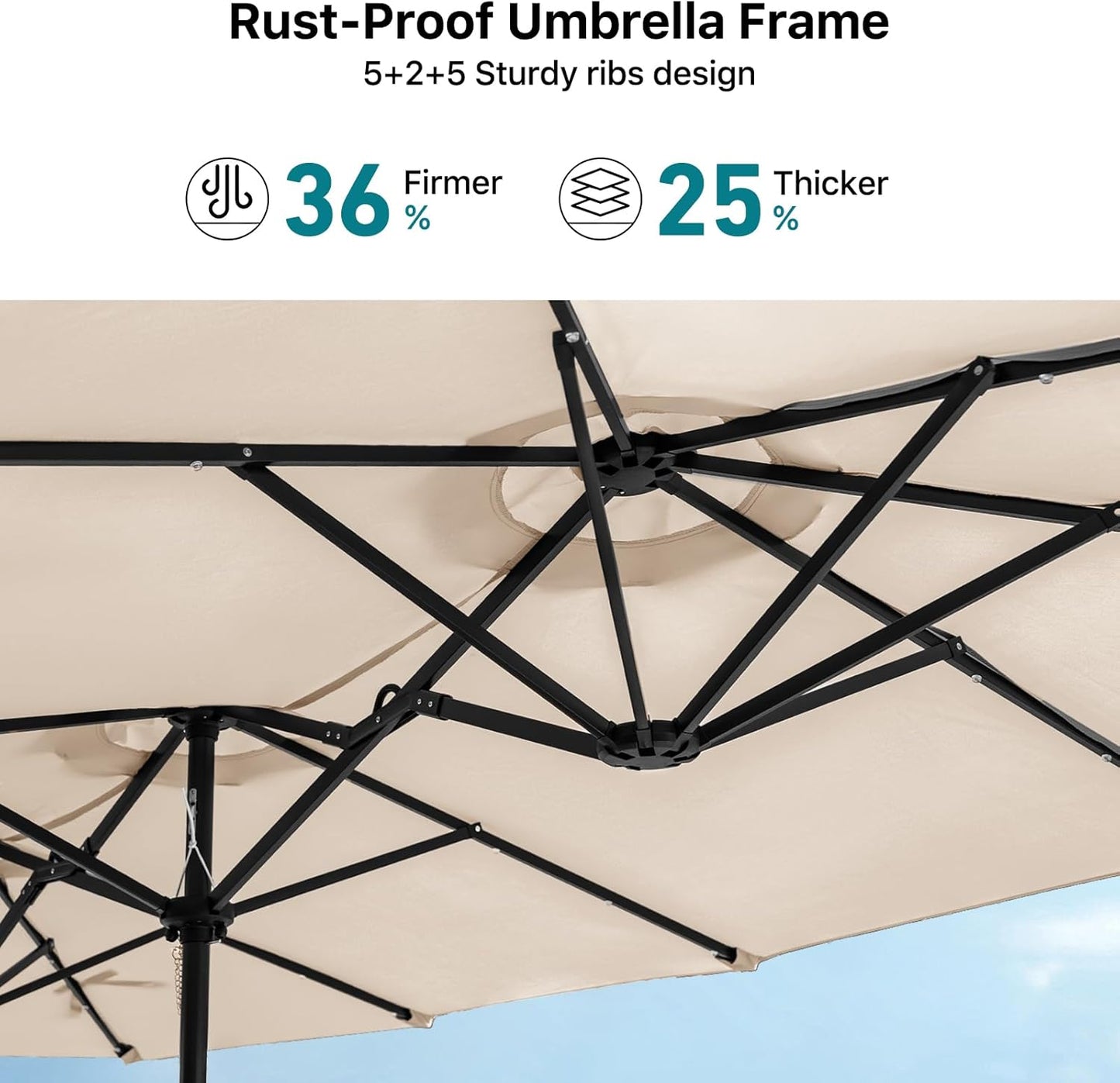 FREE SOLDIER 13ft Patio Umbrella with 36 LED Solar Lights Double Sided Outdoor Umbrella for Patio Table Umbrella with Solar lights for Garden Yard Pool (Beige)