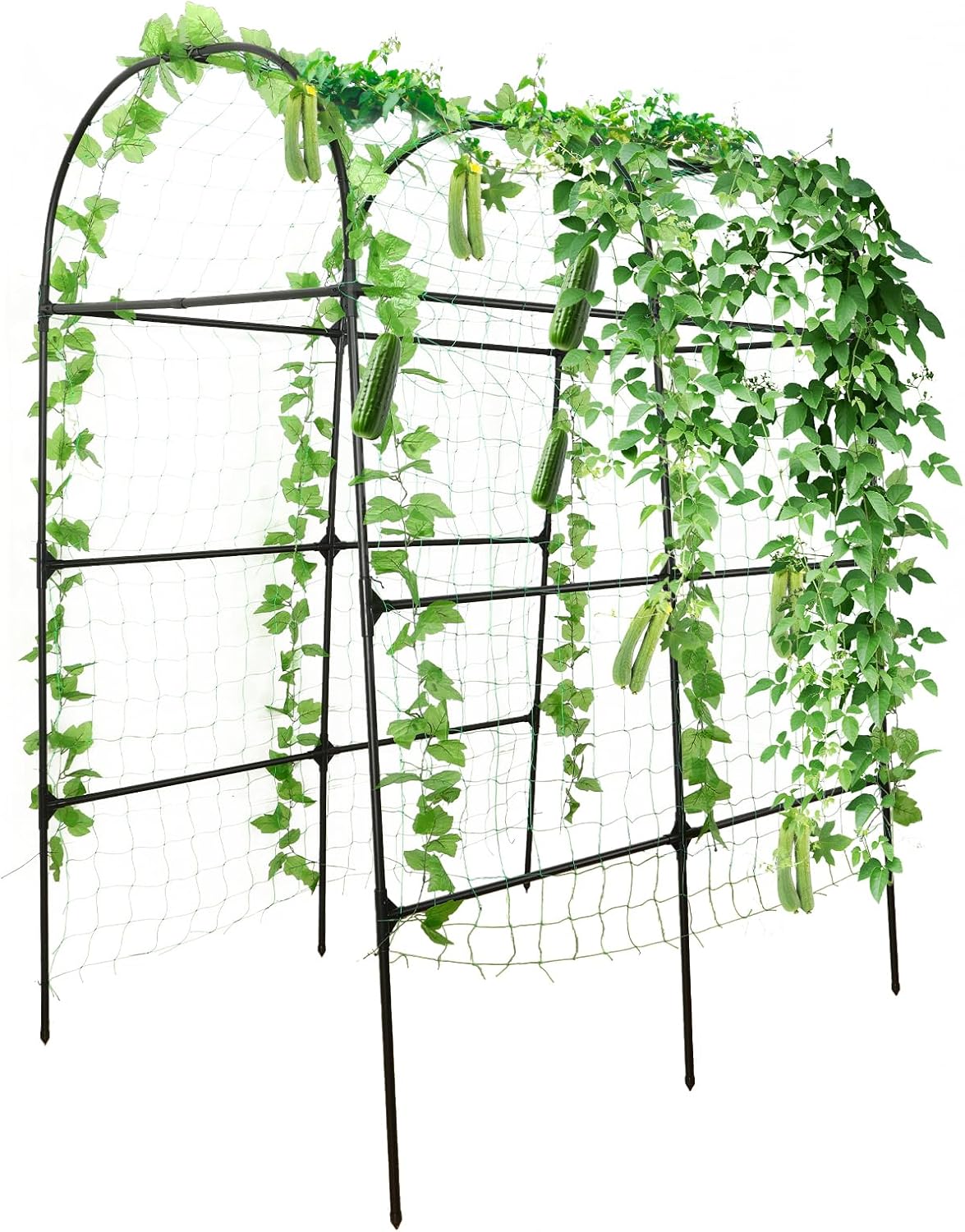 Tall Garden Arch Trellis for Climbing Plants Outdoor, 7.5 ft Tall Polyethylene-Coated Stainless Steel Garden Arch for Climbing Vine Vegetable/Fruit/Flower, Cucumber Trellis for Raised Bed, Black