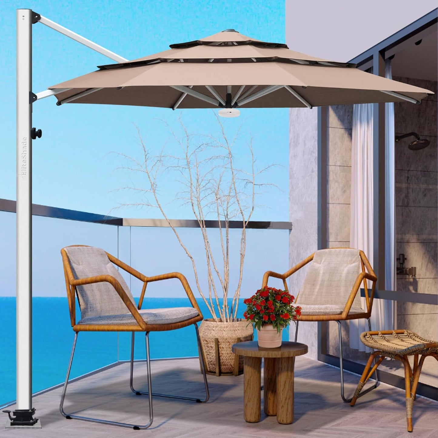 EliteShade USA 10-Year-Non-Fading 9Ft 3 Tiers Market Umbrella Patio Umbrella Outdoor Table Umbrella with Ventilation, Sunflower Yellow
