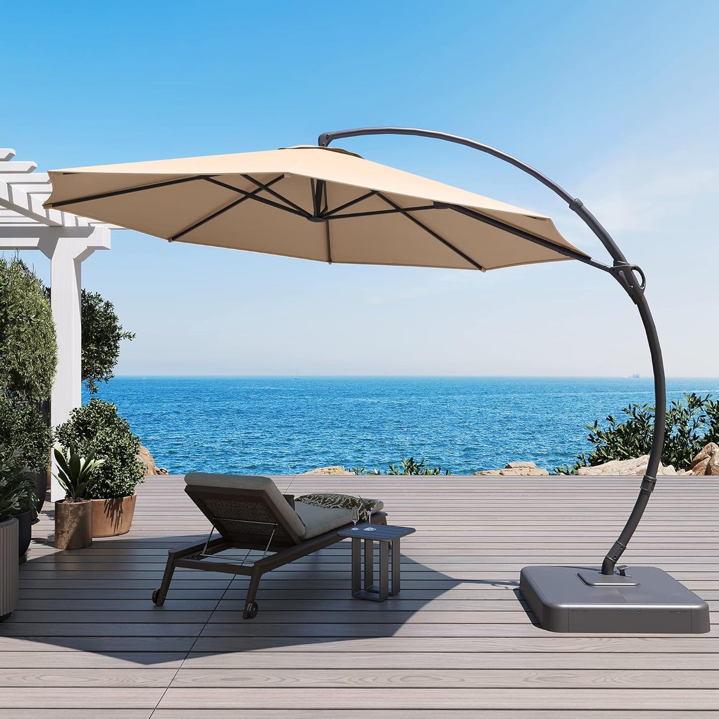LAUSAINT HOME Outdoor Patio Umbrella,Curvy Cantilever Umbrella Heavy Duty Offset Hanging Umbrella with 360° Rotation for Market, Pool, Garden, Backyard