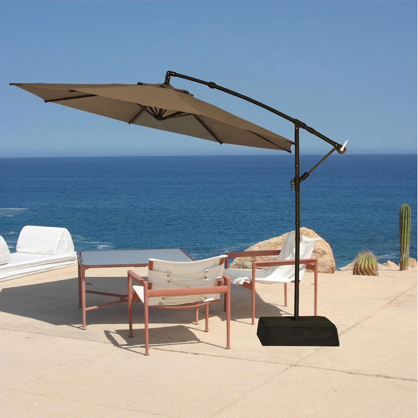 10ft Offset Patio Umbrella with Base Included, Outdoor Hanging Cantilever Umbrella with Crank and Cross Base