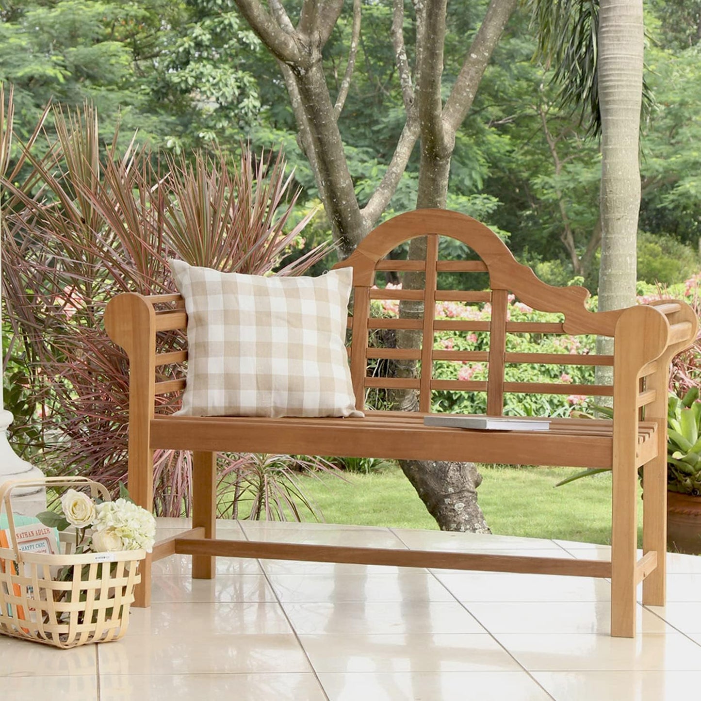 Cambridge Casual Lutyens 4-Foot Teak Wood Outdoor Garden Bench for Patio Furniture, Weather-Resistant, Elegant Seating for Porch, Deck, Lawn, Backyard, and Outdoor Spaces