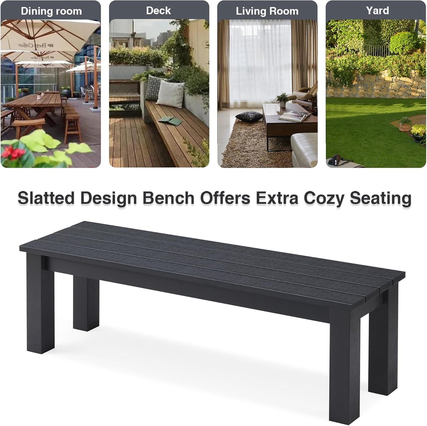 Outdoor Bench, Three Person Outdoor Poly Lumber Patio Backless Bench, Weatherproof Garden Bench That Never Rot and Fade, Suit for Garden, Porch and Park