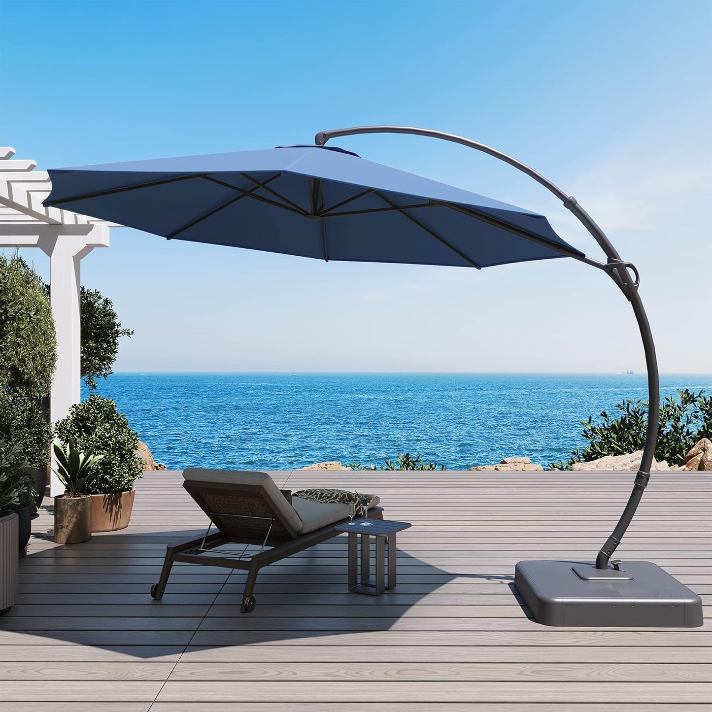 LAUSAINT HOME Outdoor Patio Umbrella,Curvy Cantilever Umbrella Heavy Duty Offset Hanging Umbrella with 360° Rotation for Market, Pool, Garden, Backyard