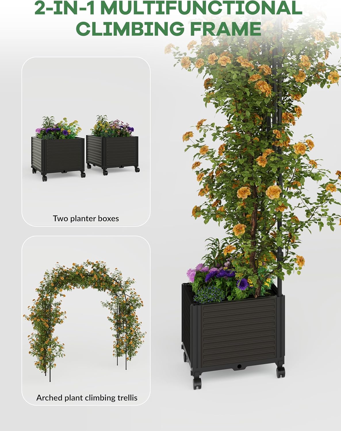 Garden Arch Trellis with Planter Box-Iron Garden Arch for Climbing Plants with Detachable Side Planters, Metal Walkway Arbor Trellis for Outdoor Roses,Yard and Patio Wedding,94.5" h x 47.2" w