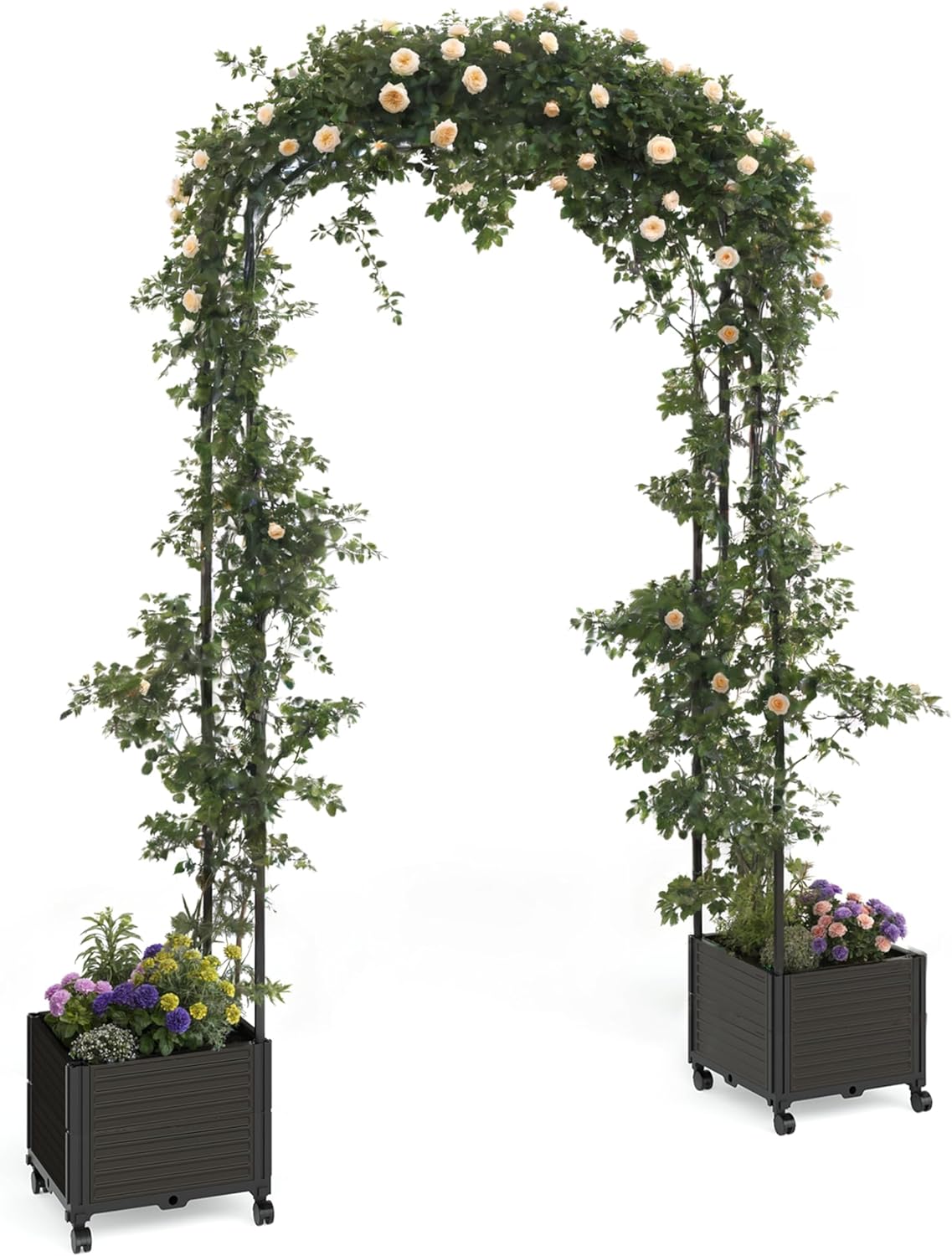 Garden Arch Trellis with Planter Box-Iron Garden Arch for Climbing Plants with Detachable Side Planters, Metal Walkway Arbor Trellis for Outdoor Roses,Yard and Patio Wedding,94.5" h x 47.2" w