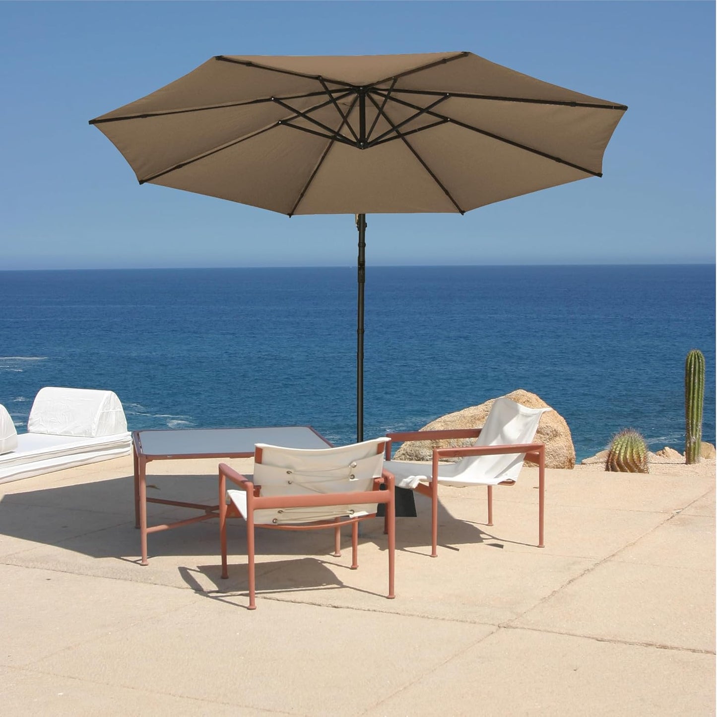 10ft Offset Patio Umbrella with Base Included, Outdoor Hanging Cantilever Umbrella with Crank and Cross Base