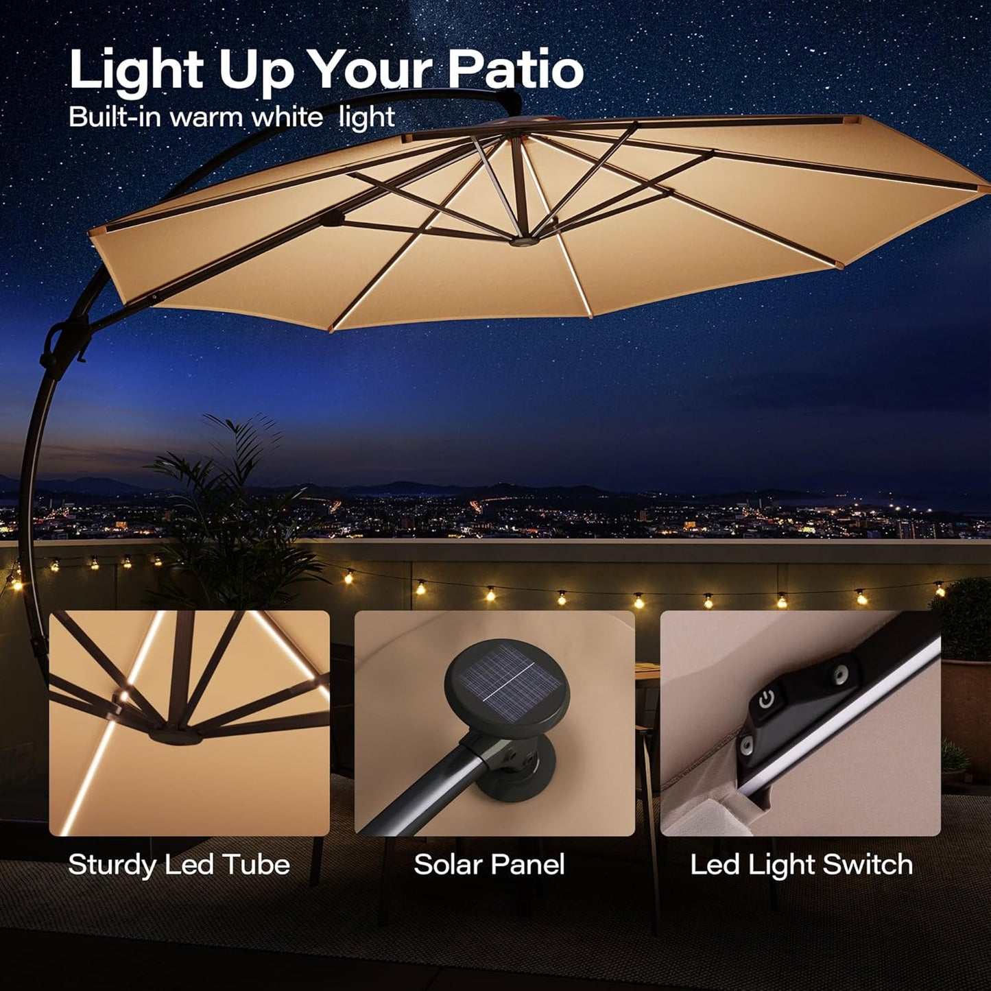 LAUSAINT HOME Outdoor Patio Umbrella,Curvy Cantilever Umbrella Heavy Duty Offset Hanging Umbrella with 360° Rotation for Market, Pool, Garden, Backyard