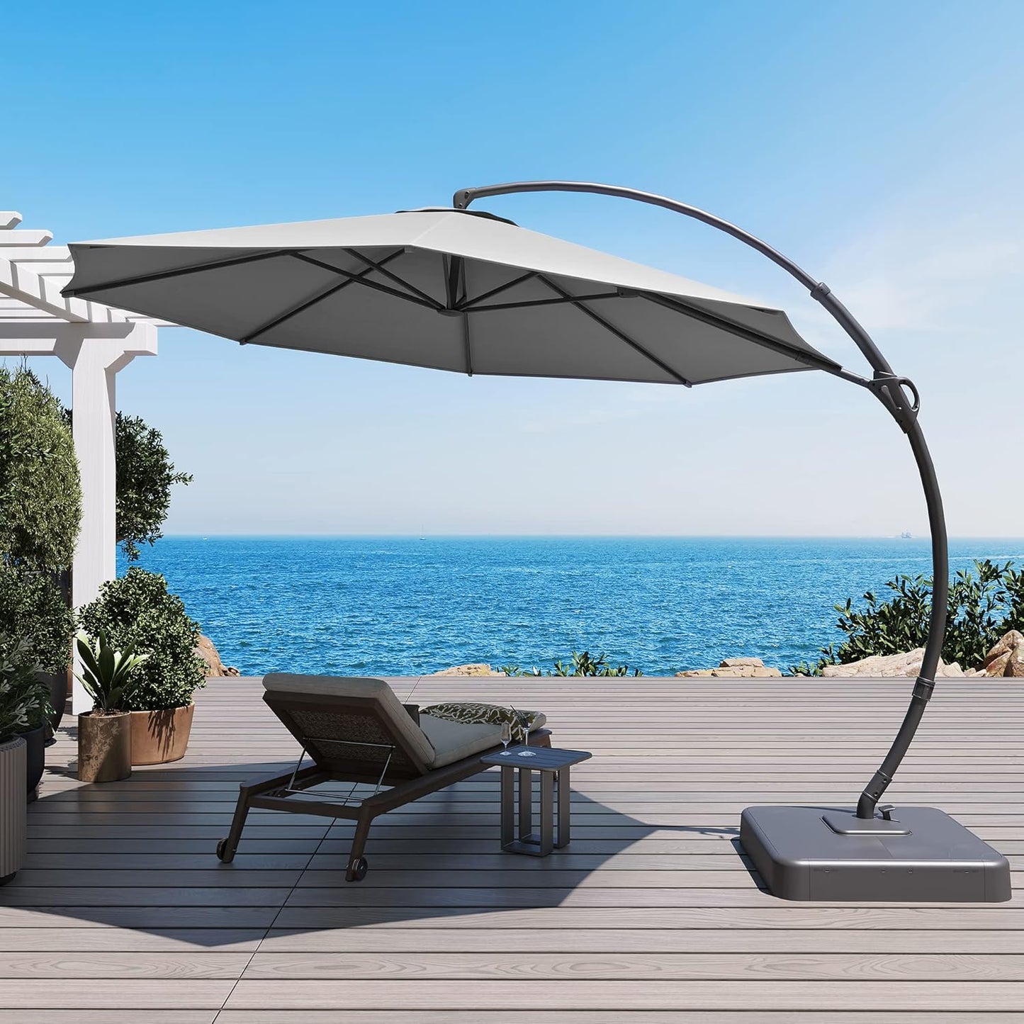 LAUSAINT HOME Outdoor Patio Umbrella,Curvy Cantilever Umbrella Heavy Duty Offset Hanging Umbrella with 360° Rotation for Market, Pool, Garden, Backyard