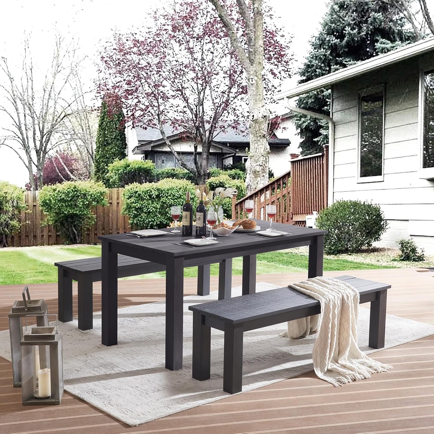 Outdoor Bench, Three Person Outdoor Poly Lumber Patio Backless Bench, Weatherproof Garden Bench That Never Rot and Fade, Suit for Garden, Porch and Park