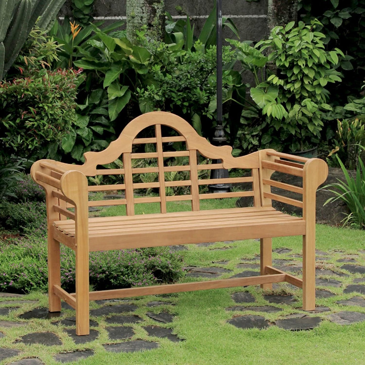 Cambridge Casual Lutyens 4-Foot Teak Wood Outdoor Garden Bench for Patio Furniture, Weather-Resistant, Elegant Seating for Porch, Deck, Lawn, Backyard, and Outdoor Spaces