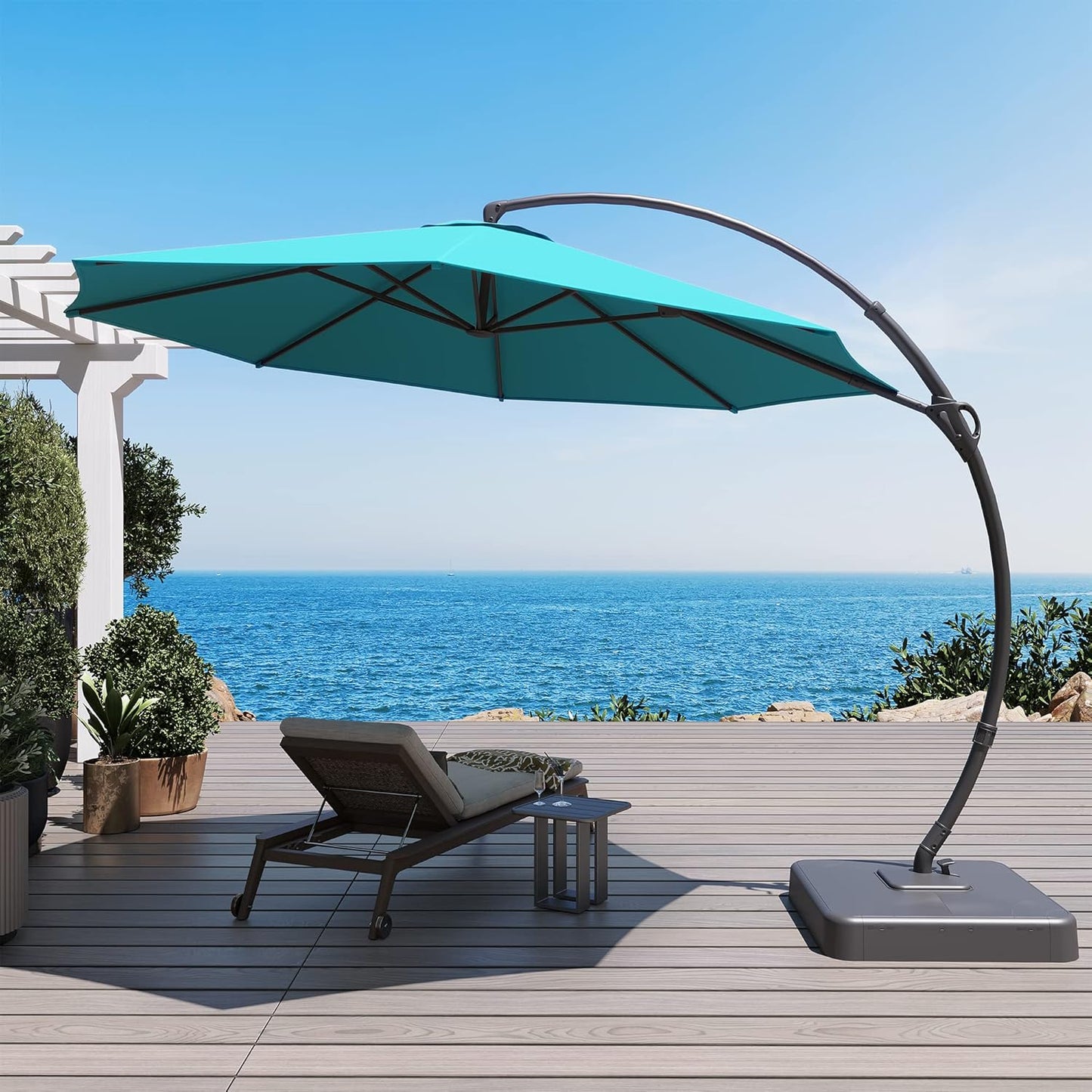 LAUSAINT HOME Outdoor Patio Umbrella,Curvy Cantilever Umbrella Heavy Duty Offset Hanging Umbrella with 360° Rotation for Market, Pool, Garden, Backyard