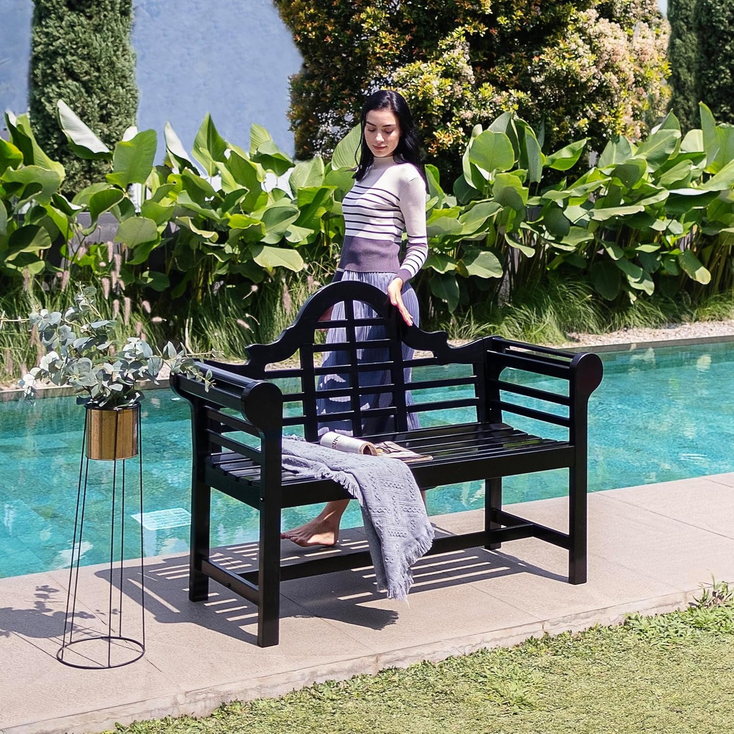 Cambridge Casual Lutyens Solid Wood Outdoor Patio Garden Bench, Weather-Resistant, Comfortable Seating for Porch, Deck, Lawn, Backyard, and Outdoor Spaces
