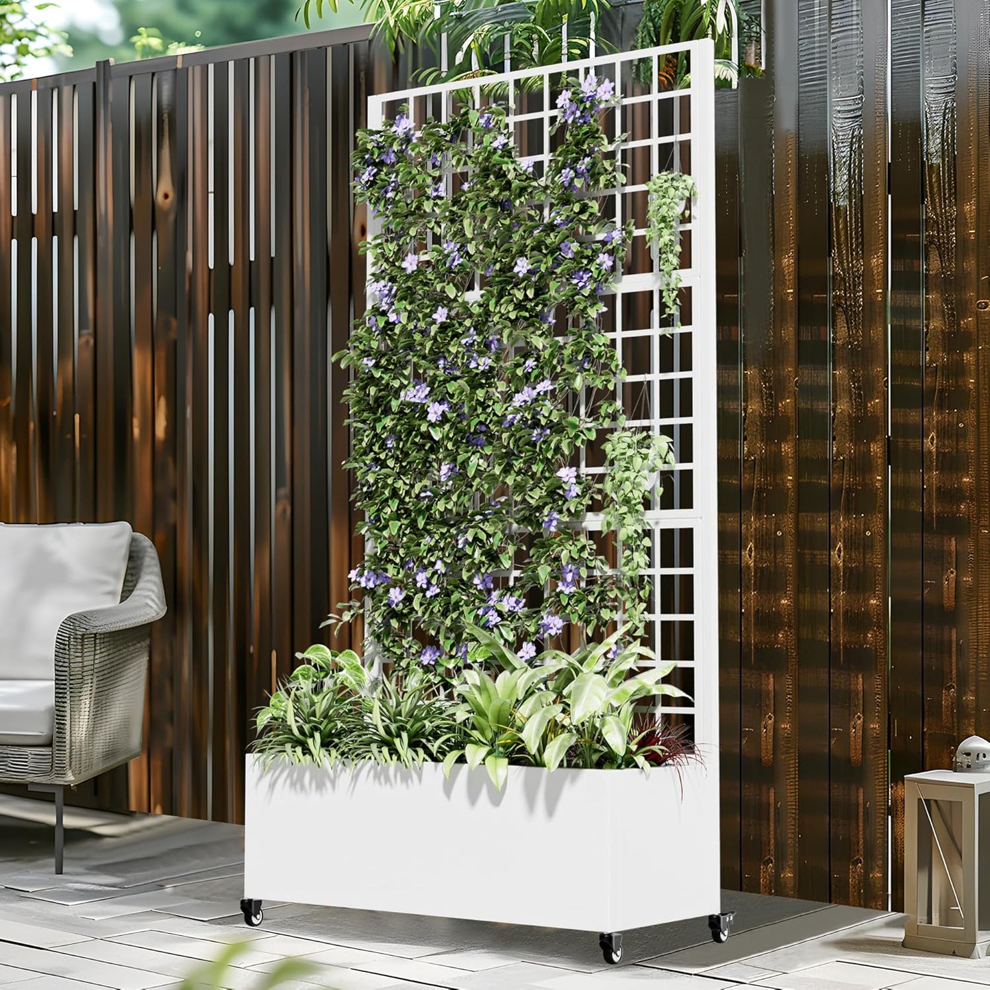 Casaphoria Metal Raised Garden Bed with Trellis and Wheels, 72"x47"x16" Arched Planter Box for Climbing Plants, Vegetables & Vines, Features Drainage Holes and Privacy Screen (Black-Fence)