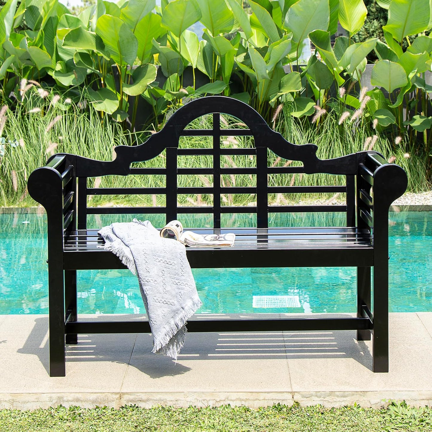 Cambridge Casual Lutyens Solid Wood Outdoor Patio Garden Bench, Weather-Resistant, Comfortable Seating for Porch, Deck, Lawn, Backyard, and Outdoor Spaces