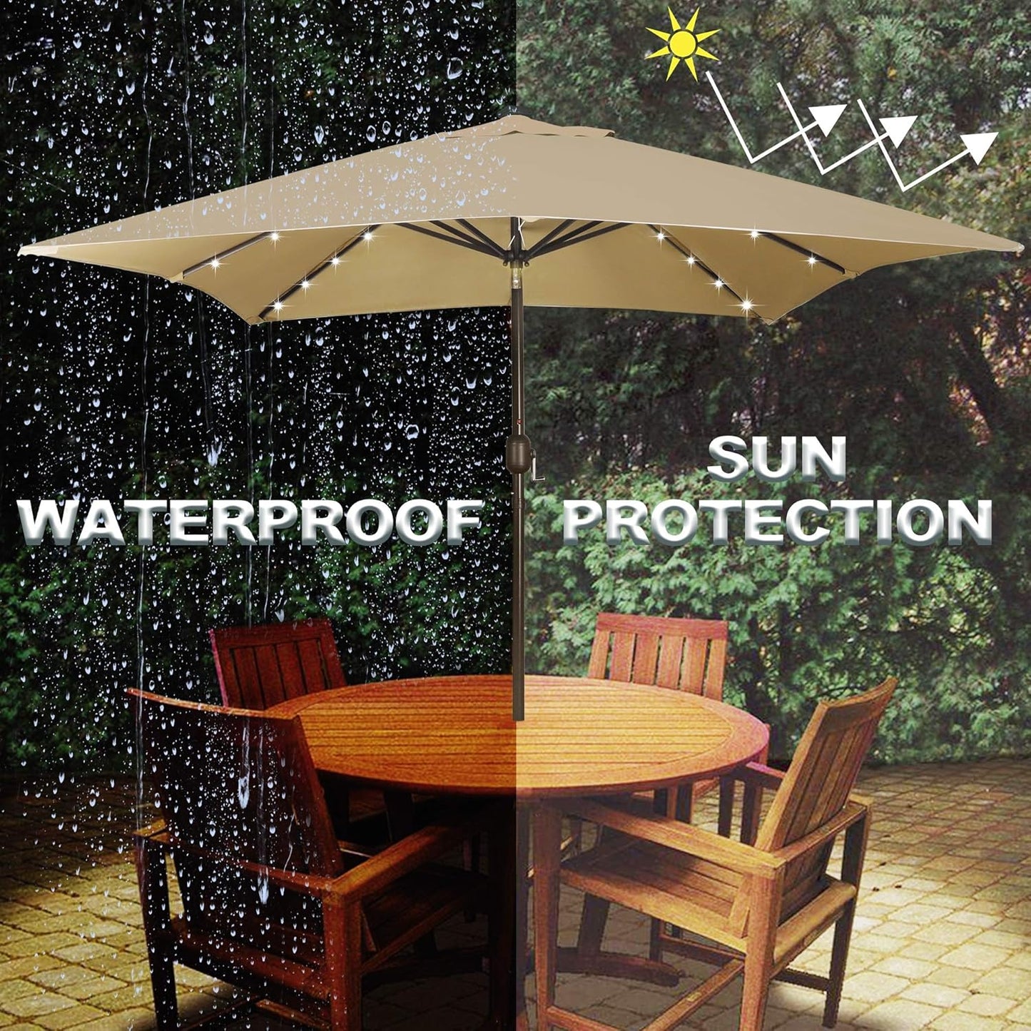 Blissun Rectangular Patio Umbrella, Table Market Umbrella with Tilt and Crank, Outdoor Umbrella for Garden, Deck, Backyard, Pool and Beach
