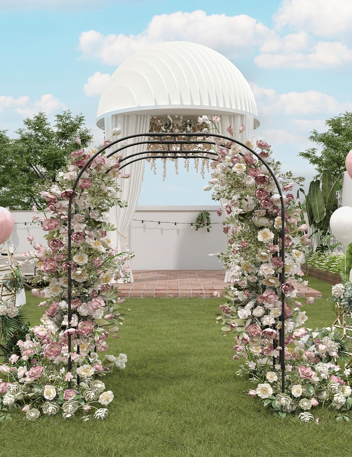 Garden Arch Trellis for Climing Plants-7.2FT Outdoor Metal Garden Trellis Arch for Flowers, Vegetables and Grapes, Durable Arched Arbor for Wedding, Lawn and Party