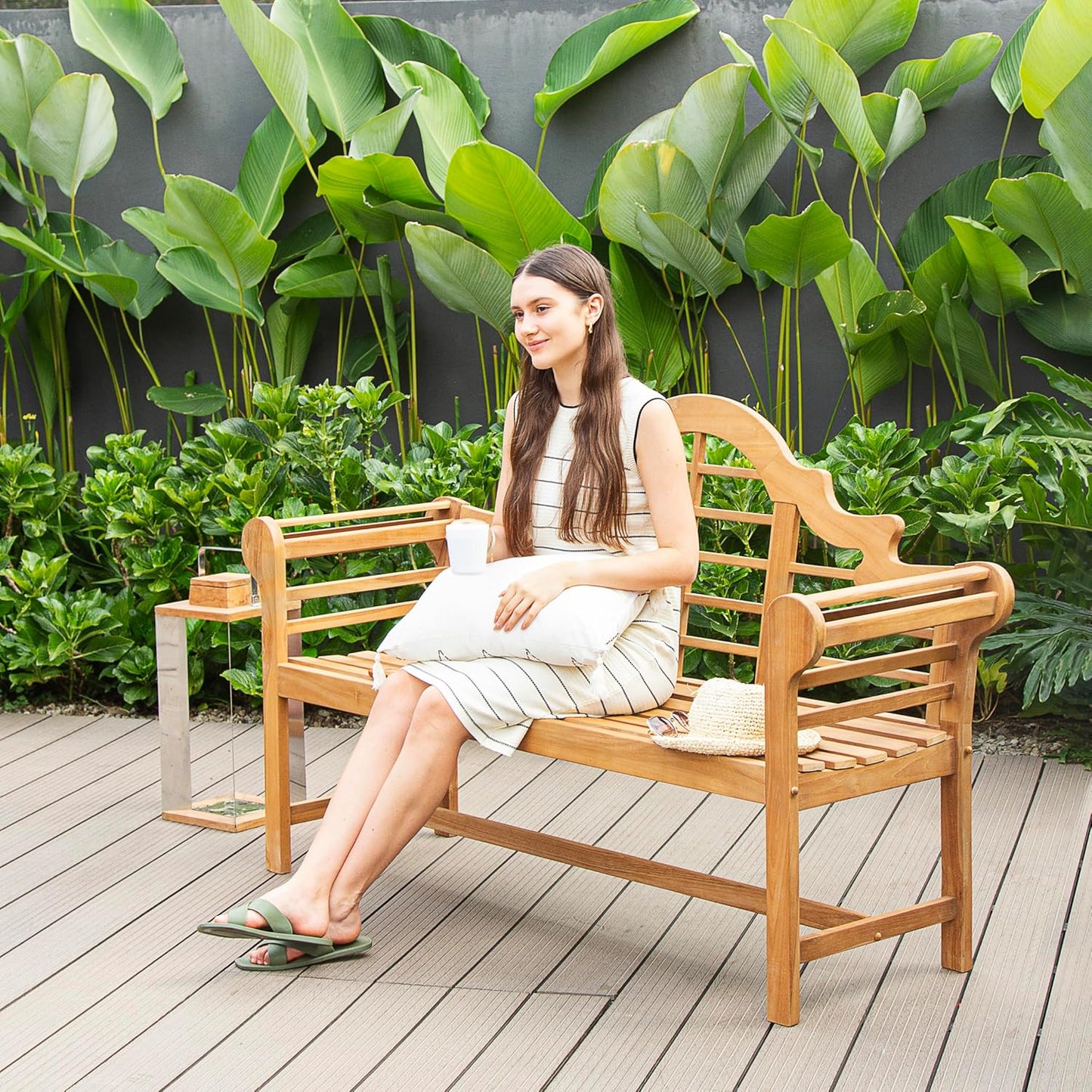 Cambridge Casual Lutyens 5-Foot Teak Wood Outdoor Garden Bench for Patio Furniture, Weather-Resistant, Elegant Seating for Porch, Deck, Lawn, Backyard, and Outdoor Spaces