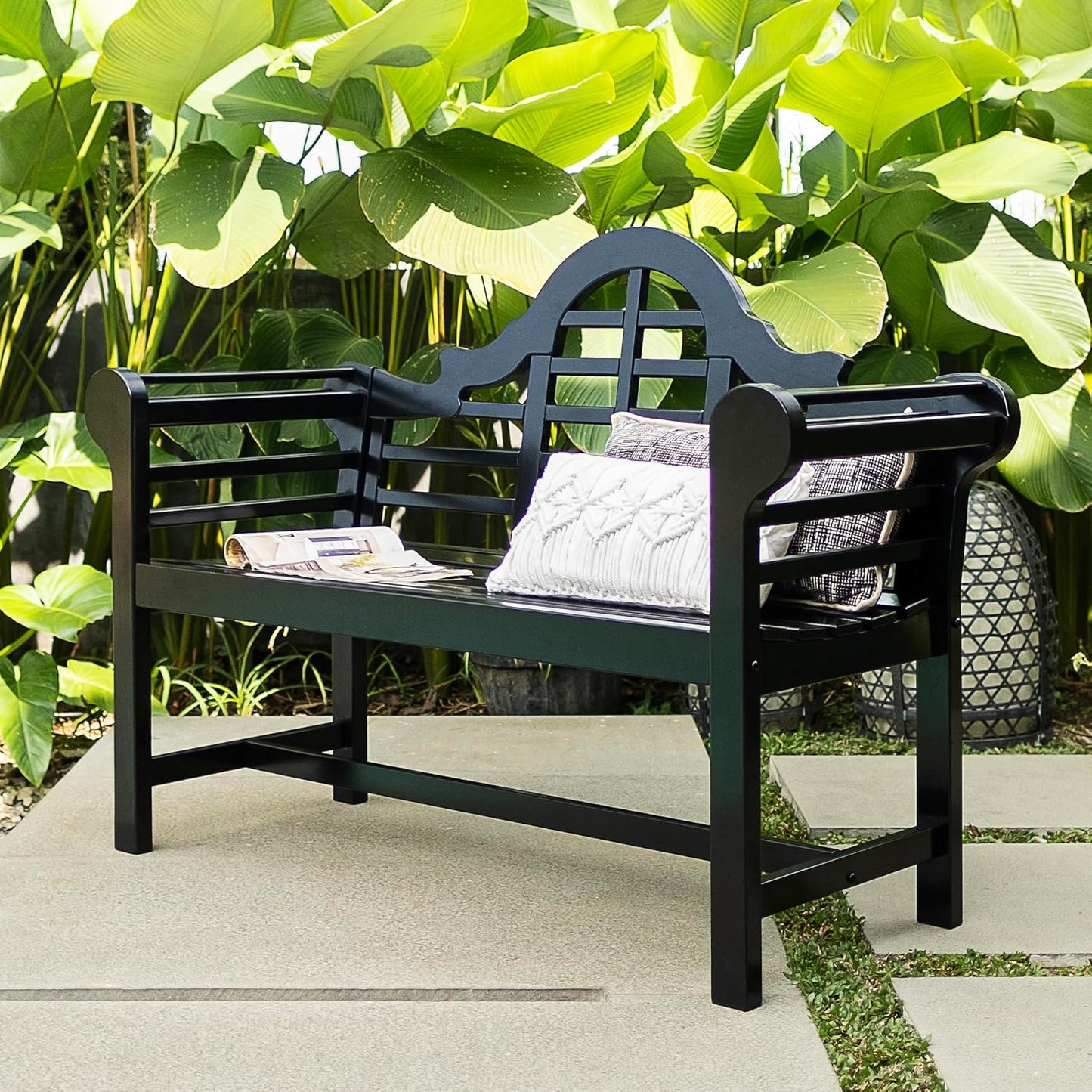 Cambridge Casual Lutyens Solid Wood Outdoor Patio Garden Bench, Weather-Resistant, Comfortable Seating for Porch, Deck, Lawn, Backyard, and Outdoor Spaces