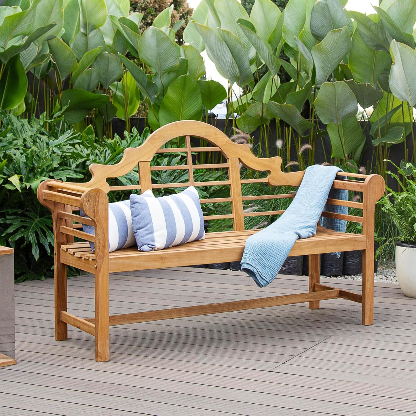 Cambridge Casual Lutyens 5-Foot Teak Wood Outdoor Garden Bench for Patio Furniture, Weather-Resistant, Elegant Seating for Porch, Deck, Lawn, Backyard, and Outdoor Spaces