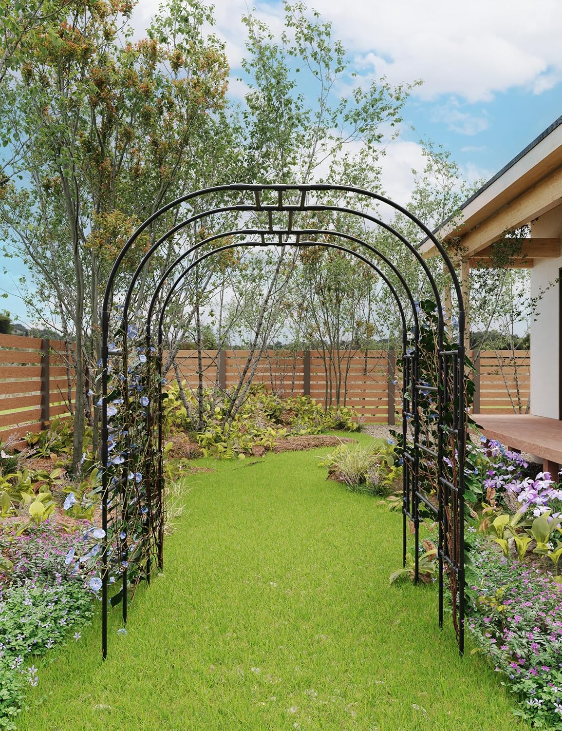 Garden Arch Trellis for Climing Plants-7.2FT Outdoor Metal Garden Trellis Arch for Flowers, Vegetables and Grapes, Durable Arched Arbor for Wedding, Lawn and Party