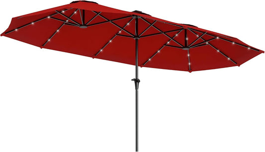 Outsunny 13ft Large Patio Umbrella with Solar Lights, Rectangular Double-Sided Outdoor Market Umbrella with Crank Handle and 48 LED Lights for Garden, Pool and Backyard, UPF 30+