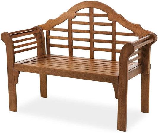 Plow & Hearth Weatherproof Lutyens Eucalyptus Wood Garden Bench | Foldable Patio Benches | Outdoor Furniture Seating for Porch Park Deck | Natural