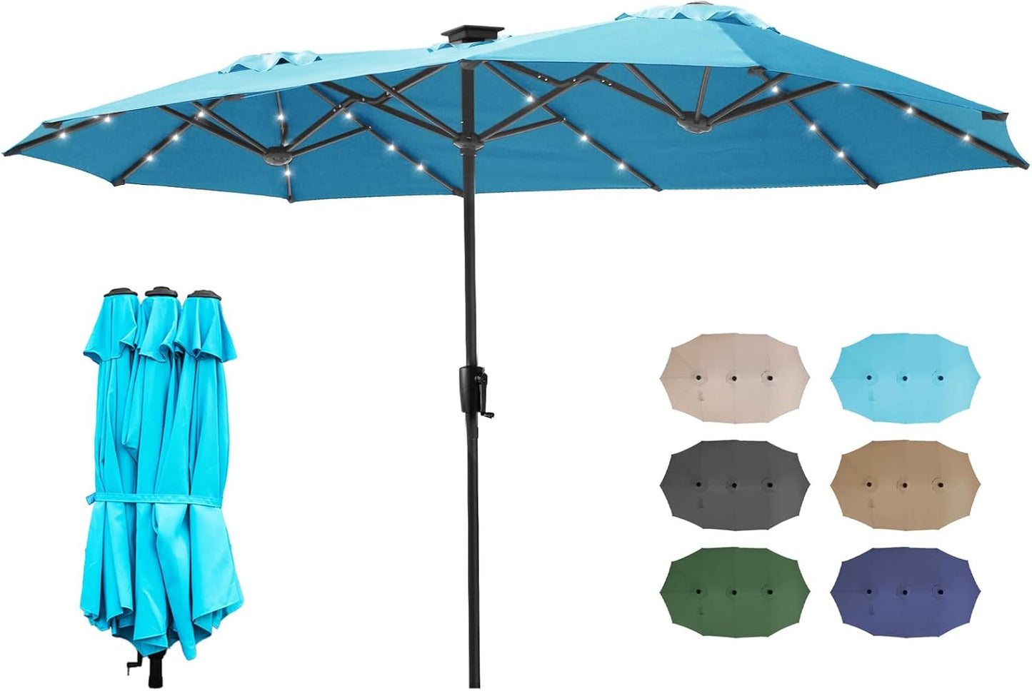 FREE SOLDIER 13ft Patio Umbrella with 36 LED Solar Lights Double Sided Outdoor Umbrella for Patio Table Umbrella with Solar lights for Garden Yard Pool (Beige)