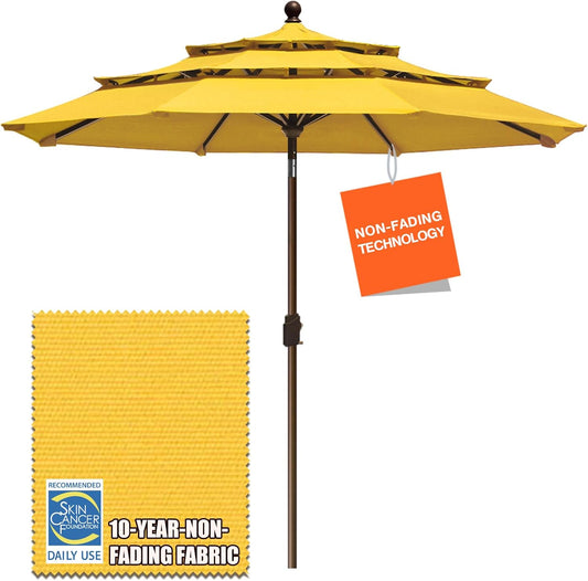 EliteShade USA 10-Year-Non-Fading 9Ft 3 Tiers Market Umbrella Patio Umbrella Outdoor Table Umbrella with Ventilation, Sunflower Yellow
