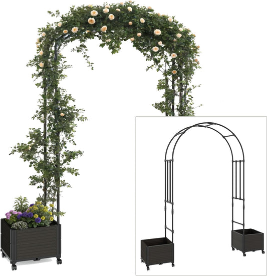 Garden Arch Trellis with Planter Box-Iron Garden Arch for Climbing Plants with Detachable Side Planters, Metal Walkway Arbor Trellis for Outdoor Roses,Yard and Patio Wedding,94.5" h x 47.2" w