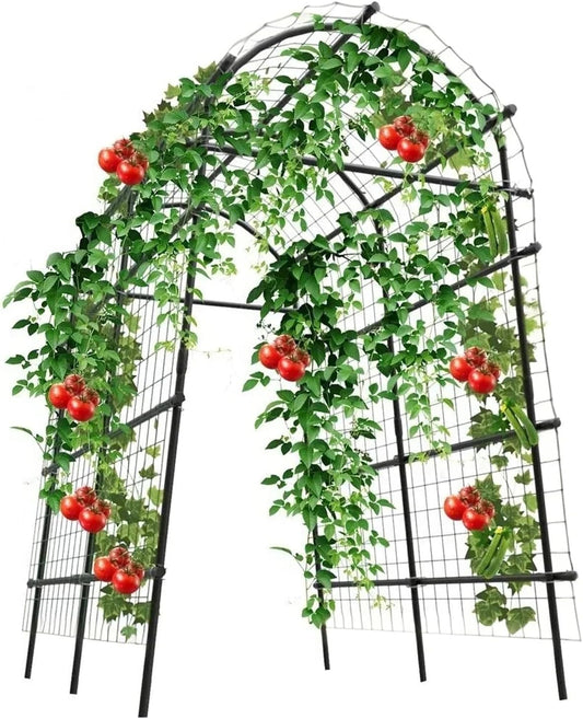 Tall Garden Arch Trellis for Climbing Plants Outdoor, 7.5 ft Tall Polyethylene-Coated Stainless Steel Garden Arch for Climbing Vine Vegetable/Fruit/Flower, Cucumber Trellis for Raised Bed, Black