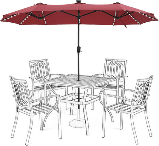HERA'S PALACE 13ft Patio Umbrella with 120 LED Solar Lights Double Sided Outdoor Umbrella for Patio 8 Colors Changing Table Umbrella Outdoor Patio for Garden Pool