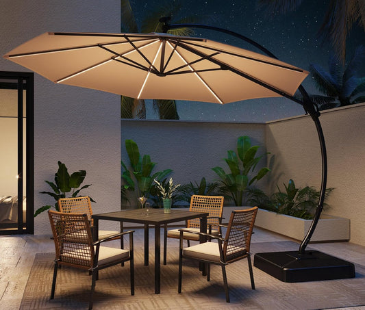 LAUSAINT HOME Outdoor Patio Umbrella,Curvy Cantilever Umbrella Heavy Duty Offset Hanging Umbrella with 360° Rotation for Market, Pool, Garden, Backyard