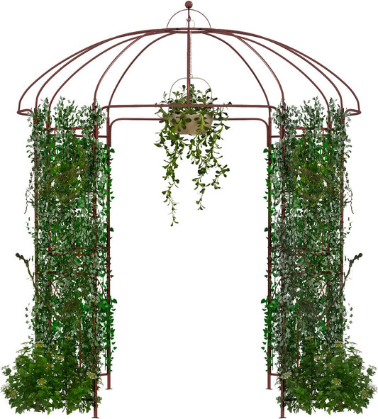 HAPPYGRILL Birdcage Shape Garden Arbor, 7 x 8.4 ft Heavy Duty Metal Garden Gazebo Pergola with Trellis, Garden Arch Trellis for for Climbing Plants Wedding Party Decor Outdoor Arch Pavilion for Lawn